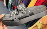 The "Bad Gyal" Black Studded Platform Slide