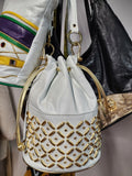 The "Diamond District" White Genuine Leather Vintage Bucket Handbag