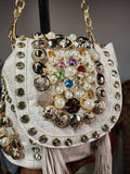 The "Dimepiece" White Croc Handbag With Rhinestone Detail