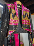 Crown & Culture - Vintage 80s Hot Pink & Gold Sequin Geometric Bolero Blazer