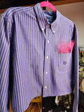 Pocket Full Of Pretty - Reworked Blue Striped Cropped Menswear Button Down Shirt
