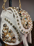 The "Dimepiece" White Croc Handbag With Rhinestone Detail