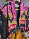 Crown & Culture - Vintage 80s Hot Pink & Gold Sequin Geometric Bolero Blazer