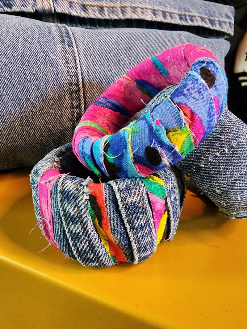 The "Ex-Factor" Distressed African Print & Denim Bangle Stack