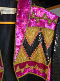 Crown & Culture - Vintage 80s Hot Pink & Gold Sequin Geometric Bolero Blazer